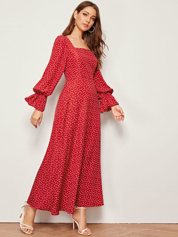 Heart Print Flounce Sleeve Square Neck Maxi Dress Dresses Sale Sale Spring/Fall red