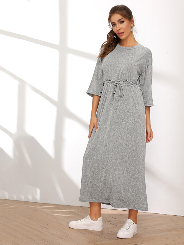 Solid Grey Drawstring Waist Dress Dresses Sale Sale Spring/Fall red