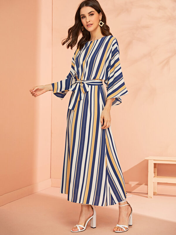 Colourful Striped Belted Longline Dress Dresses Sale Sale Spring/Fall red