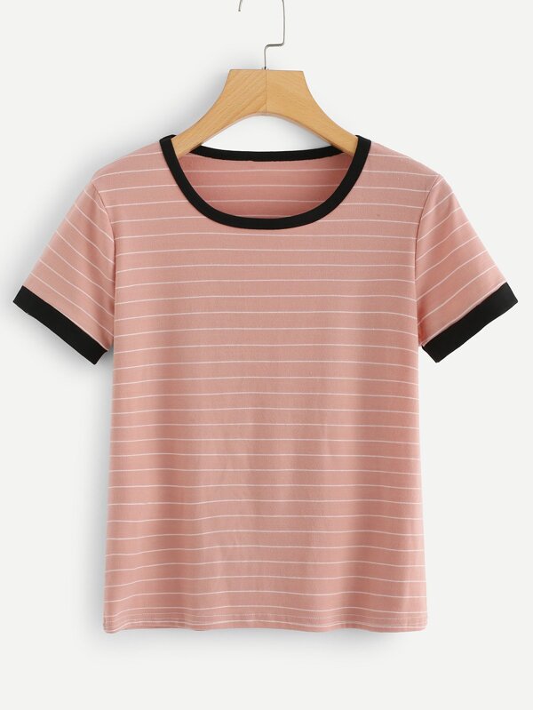 Striped Ringer Tee Tops T-Shirts Sale Summer red