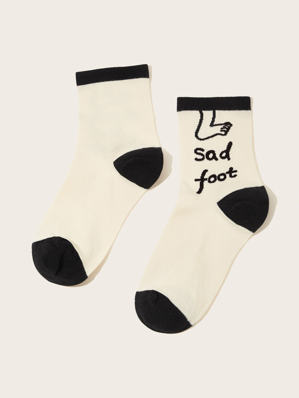 Foot & Letter Pattern Socks 1pair Accessories Socks & Tights Sale red