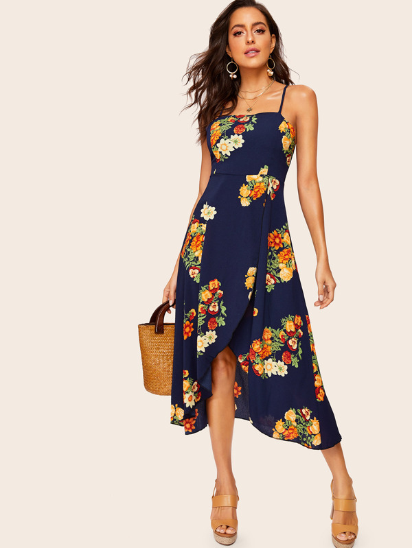 Floral Print Tulip Hem Backless Cami Dress Dresses Sale Sale Summer red