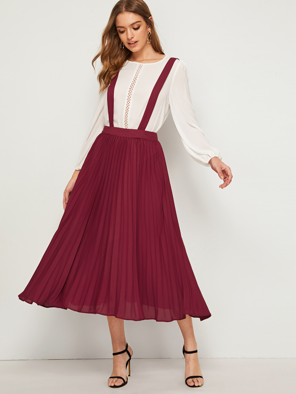 Solid Pleated Pinafore Skirt Bottoms Skirts Sale Spring/Summer/Fall red