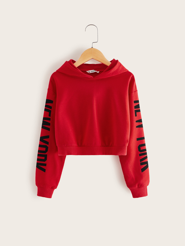 Girls Letter Print Sleeve Hoodie Girls Girls Clothing Sale Spring red