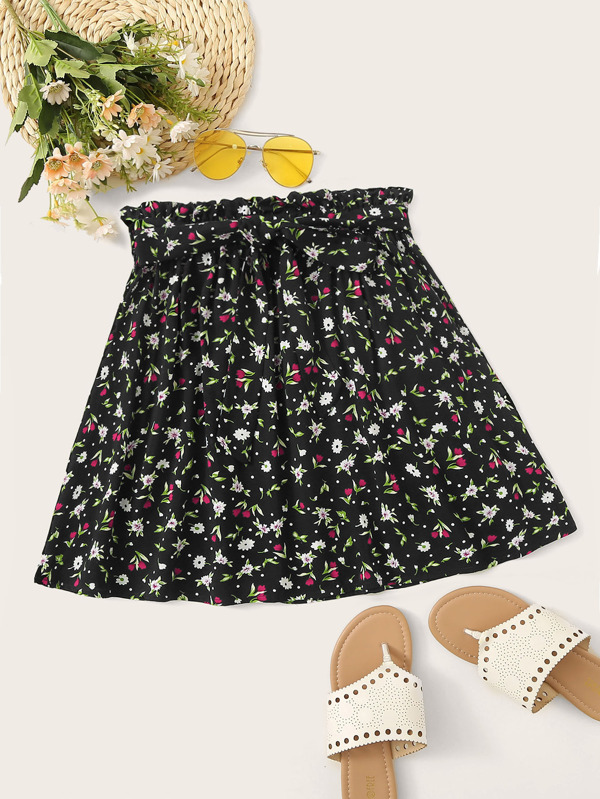 Paperbag Waist Ditsy Floral Print Skater Skirt Bottoms Skirts Sale Summer red