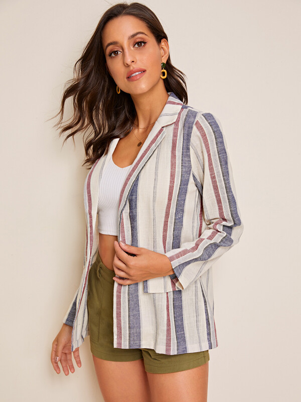 Notched Collar Flap Detail Striped Blazer Suits & Separates Blazers Sale Spring/Fall red